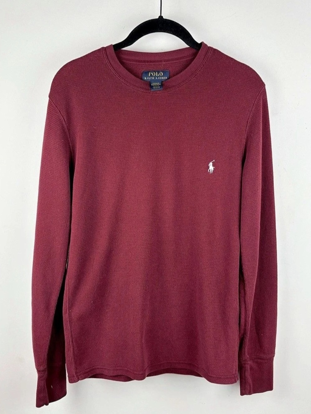 Polo Ralph Lauren Men’s Burgundy Waffle Thermal Pullover Sleep Shirt Crew Neck S